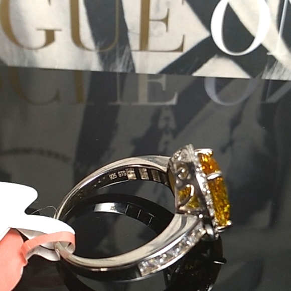 Citrine LS Swarovski Baguette Crystals Platinum Silver HalocRing - Picture 5 of 16